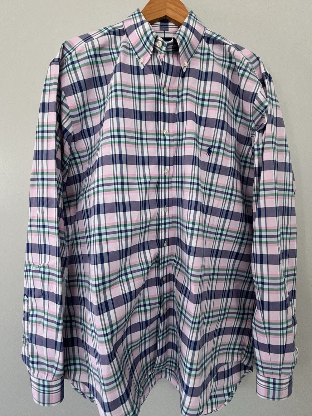 Ralph Lauren Men’s Large Tall Classic Fit Pastel Plaid Oxford Shirt